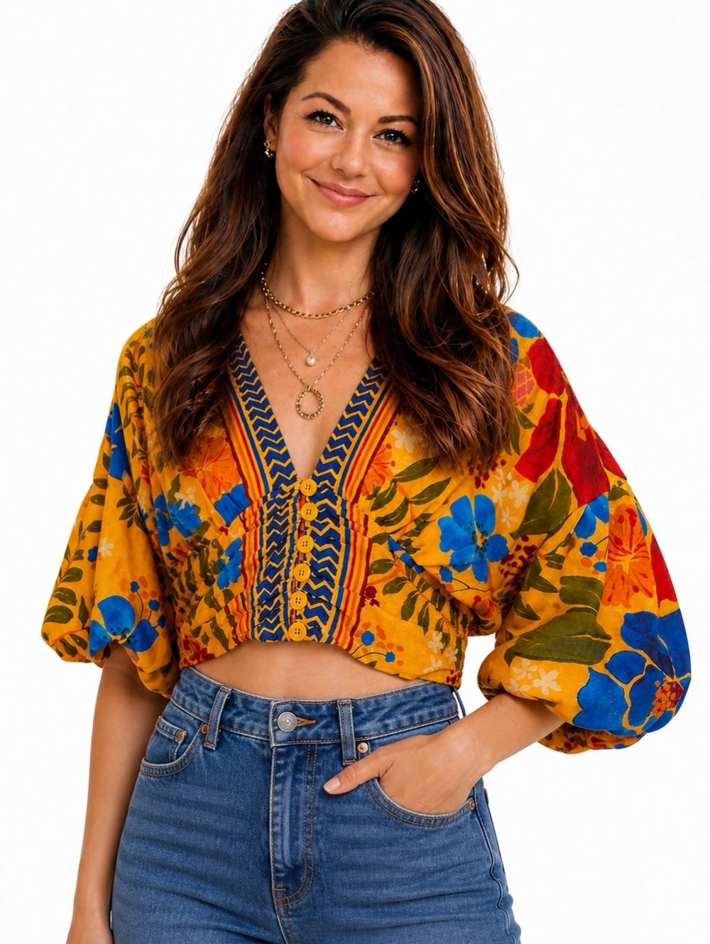 FARM Rio yellow floral yard lenzing™ ecovero™ euroflax™ crop top